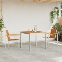 3 Piece Garden Dining Set Solid Wood Acacia & Stainless Steel