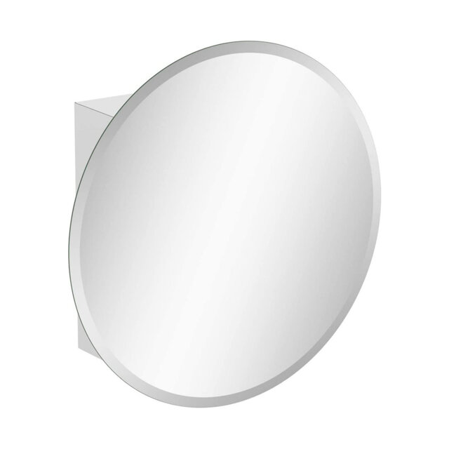 iBathUK Stockholm Wall Mounted Round Stainless-Steel Bathroom Mirror Cabinet, Modern Single Door Storage Unit in Silver, 500x500mm