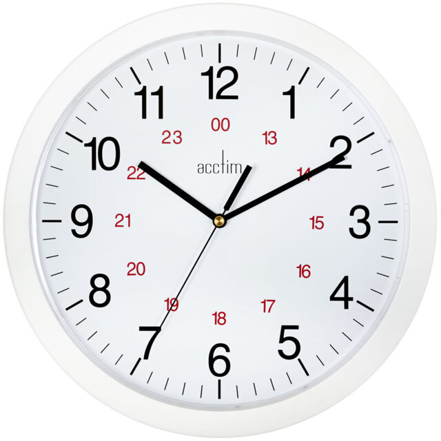 "Acctim Metro 12"" Wall Clock Quartz 12 / 24 Hour Dial Easy Read Numbers White 30cm"