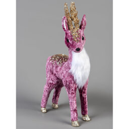 Reindeer Christmas Figurine with Polystyrene Finish, Gold Sequin Details and Glitter Accents for Seasonal Home Display
