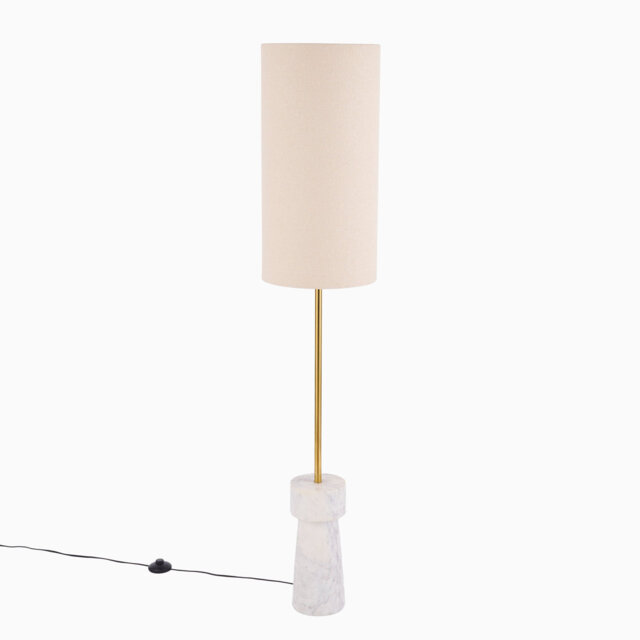97cm White Marble Floor Lamp Base with Tiree 30cm Tall Lamp Shade - Ivory Boucle