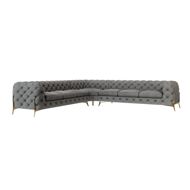 Chesterfield Corner Sofa L-Shape  with Gold Metal Legs
