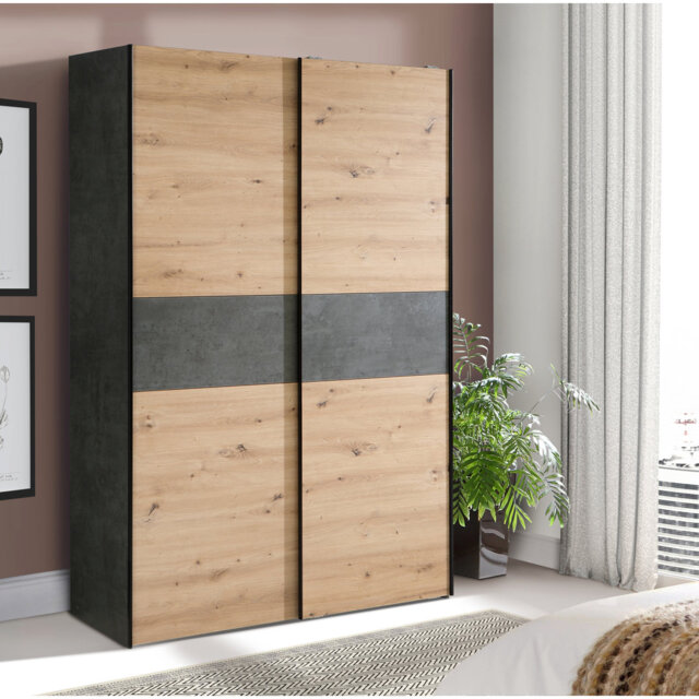 Silvis 2 Door Sliding Wardobe with shelves and clothes rail gray , 120cm W x 191cm H x 61cm D