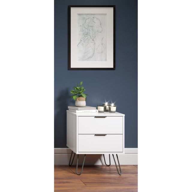 Landyn industrial design 2 Drawers Bedside Table with metal hairpin legs