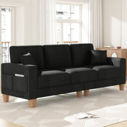 Oversize Sofa 256cm Corduroy Sofa with 3 Seats, No Tool Assembly,Solid Wood Frame and Solid Wood Legs