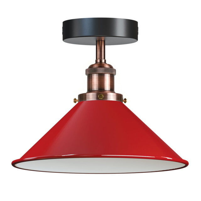 Semi Flush Mount Ceiling Light with 22cm Cone Lampshade Easy Fit Metal E27 Light Fixture for Indoor Rooms, Living, Bedroom, Kitchen Dining with Withou
