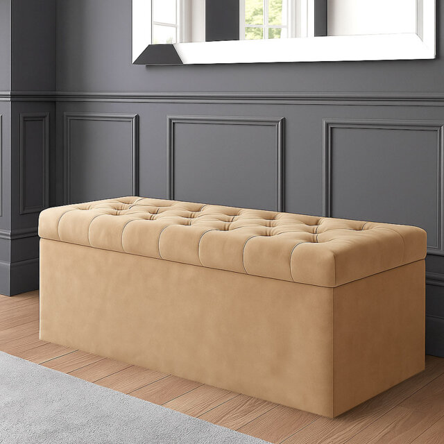 SD Plush Velvet Chesterfield Upholstered Ottoman Storage Box