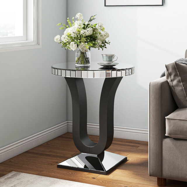 61x71cm Modern Side Table with Mirrored Glass Top