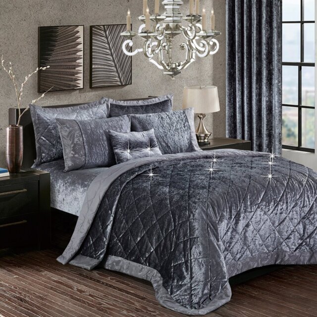 Santiago Crushed Velvet Bedspread Set Premium Soft Microfiber Reverse and Standard Pillow Shams