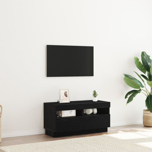 TV Cabinet Black Oak Engineered Wood 80 X 35 X 40 Cm Lights