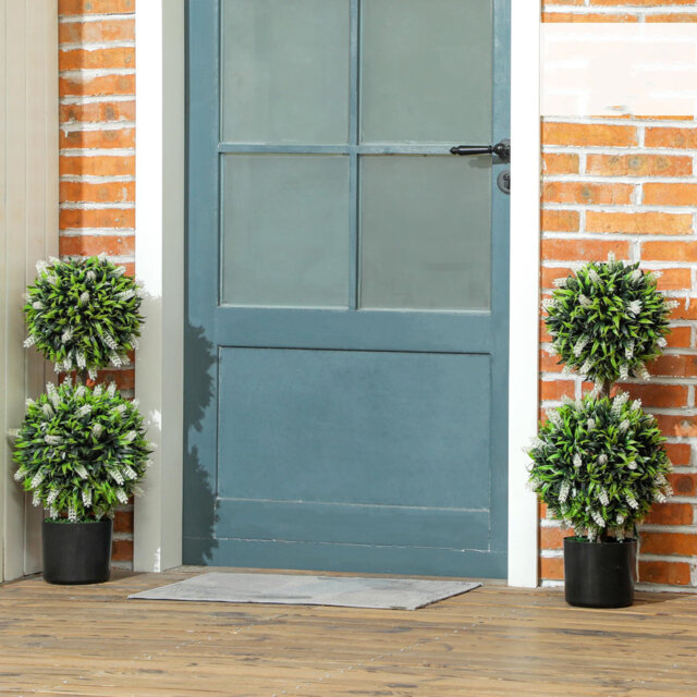 Set Of 2 Decorative Artificial Plants Ball Trees With Lavender Flowers In Pot Fake Plants For Home Indoor Outdoor Decor