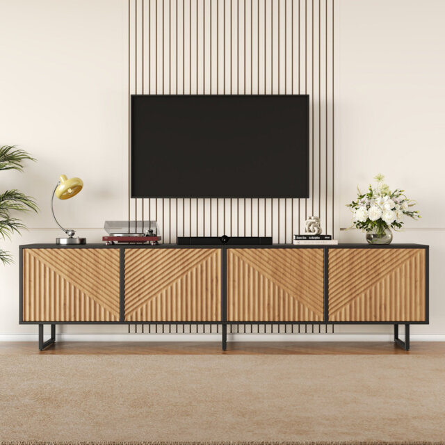 Tv Cabinet 180Cm  For Tvs Up To 75'' With 4 Doors Black And Natural
