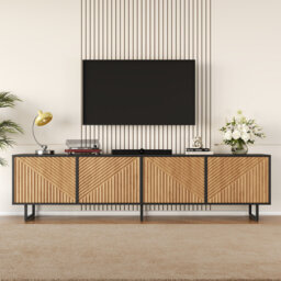 Tv Cabinet 180Cm  For Tvs Up To 75'' With 4 Doors Black And Natural