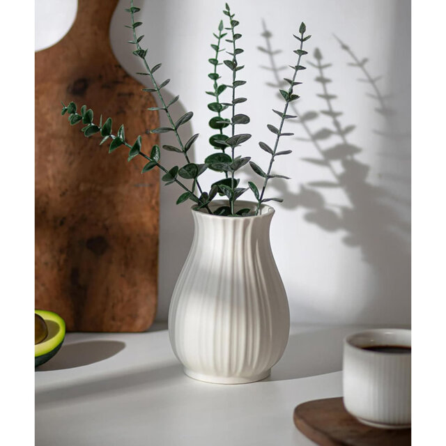 "8.07"" White Ceramic Flower Vase, Modern Table Centerpiece for Home Decor"