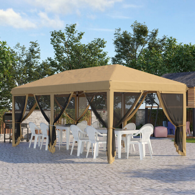 3 X 6m Pop Up Gazebo, 3-level Height Adjustable Outdoor Canopy Shelter With 6 Mesh Sidewalls, 210d Uv Protection Fabric, Steel Frame, Guy Ropes, Groun