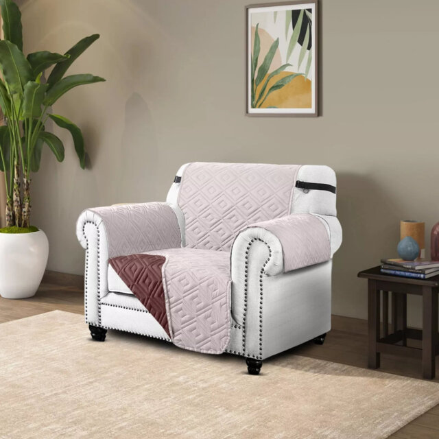 Reversible Waterproof Sofa Cover – Quilted Anti-Slip Couch Protector with Adjustable Strap