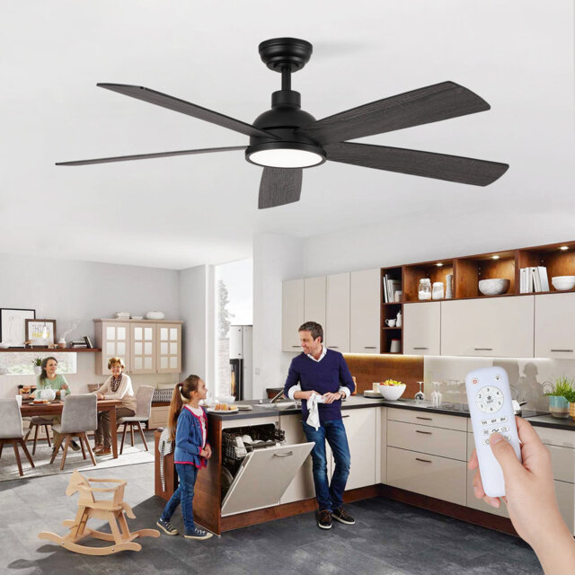 Large Ceiling Fans with Lights and Remote, Black Indoor/Outdoor Ceiling Fan with Quiet Reversible DC Motor