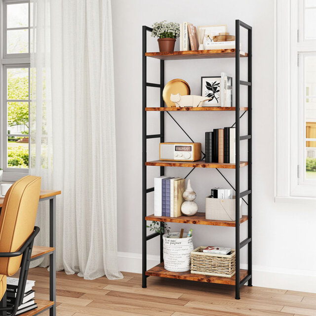 Ladder Shelf Bookcase 5 Tier Bookshelf Display Cabinet Steel Heavy Duty