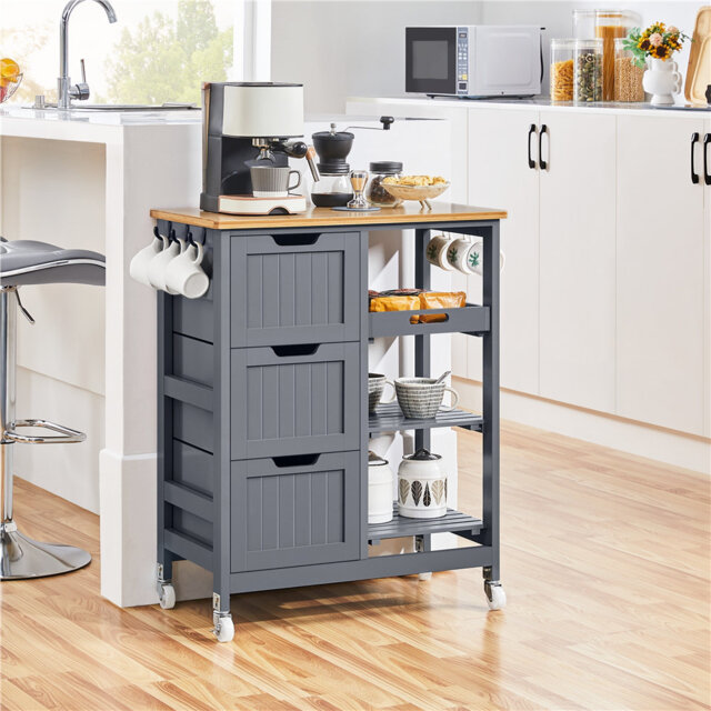 Kitchen Cart with Solid Bamboo Top & Solid Wood Legs