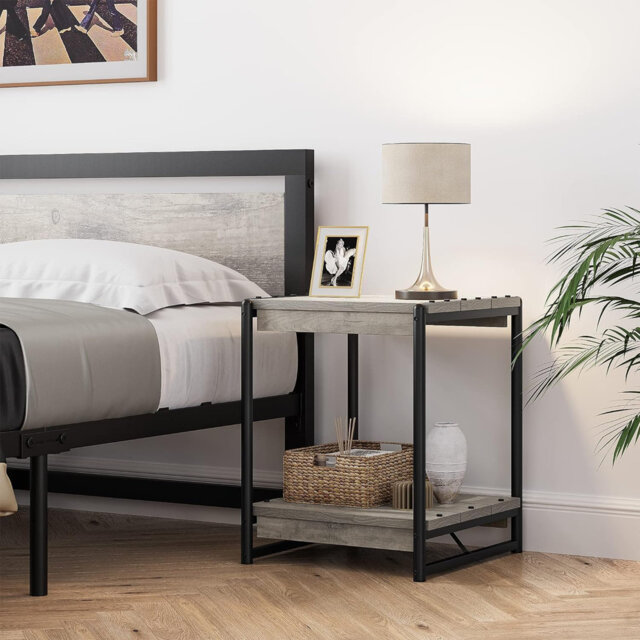 Farmhouse End Table Set of 2 â 20'' Large, 2-Tier Storage bedside tables, Modern Rustic Wood & Metal Frame, Accent Coffee Tables for Living Room, Be