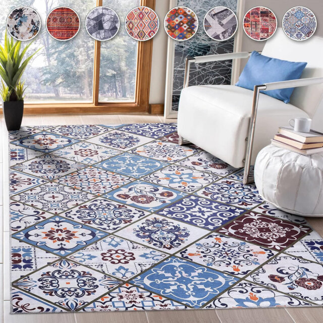 Non Slip Area Rugs Machine Washable Carpet Pad Entryway Rug Low Pile Modern Mat for Bedroom - 4002