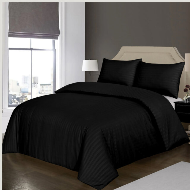 luxury Microfiber Satin Stripe Duvet cover set with 2 pillow cases