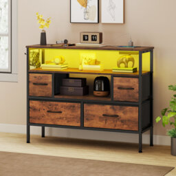 4-drawer Chest Of Drawers,dresser With 2 Sockets 2 Usb Ports And Led Light Strip,tv Cabinet With Side Hooks