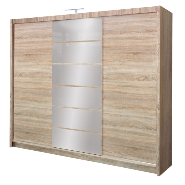 White MALIBU 250 Sliding Wardrobe - Decorative Glass Panels & LED Lighting