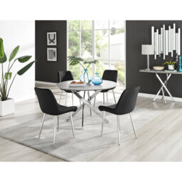 Tierra Modern Chrome Metal & Glass Round Dining Table Set with 4 Luxury Velvet Dining Chairs