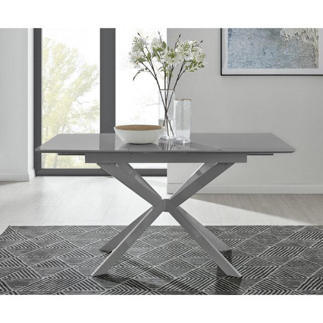 Eubanks Modern High Gloss Extendable Dining Table Set with Luxury Faux Leather Dining Chairs