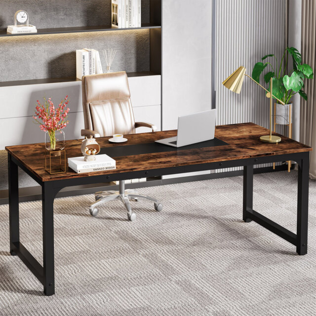 Aalderk Solid Wood Top Metal Base Computer Desk