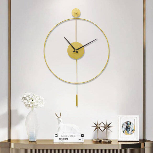Classical Large Decorative Wall Clock With Pendulum, Modern Non-Ticking Silent Metal Wall Clocks