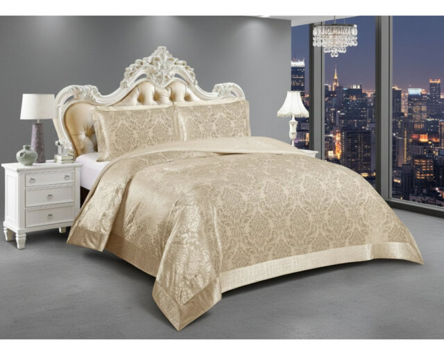 Emilia Bedspread Set with Pillow Shams – Luxury Jacquard Damask Coverlet Bedding for Double, King & Super King Sizes