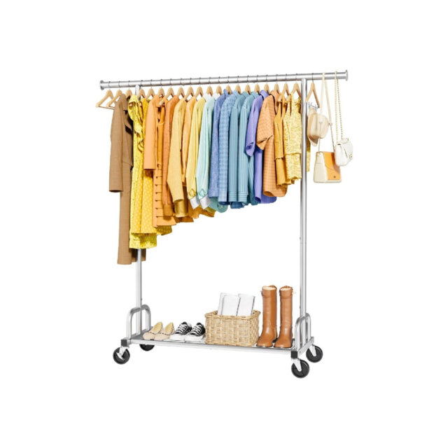 Silver Heavy-Duty Clothing Rack 116 x 43 x 150 cm Wide Rod Mesh Shelf, Ideal for Laundry Room