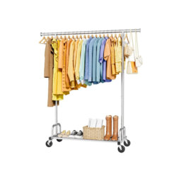 Silver Heavy-Duty Clothing Rack 116 x 43 x 150 cm Wide Rod Mesh Shelf, Ideal for Laundry Room
