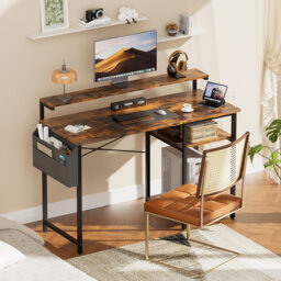 Office Computer Desk with LED Light,Office Table with Monitor Stand for Home/Office Use, Corner Desk with Large Storage Bag and Height Adjustable Stor