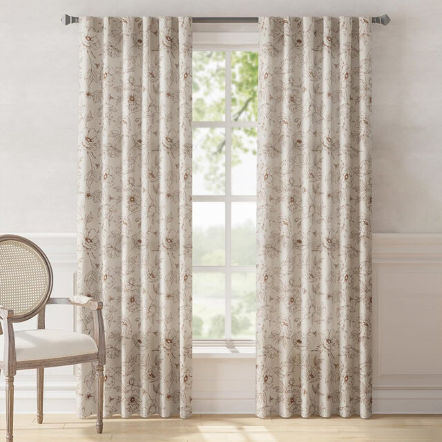 Farmhouse Linen Floral Curtains, 96 Inch 2 Panels, Blue Rod Pocket Back Tab for Bedroom & Living Room