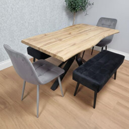 MDF Dining Set with Velvet Chairs & Tufted Velvet Bench