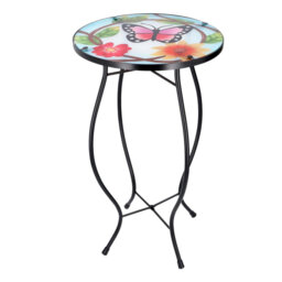 Mosaic Garden Table Weatherproof Glass & Iron, Small Round Outdoor Patio Coffee Versatile Bistro Side Table Plant Stand for Home & Gift, 30.5 cm, Gard