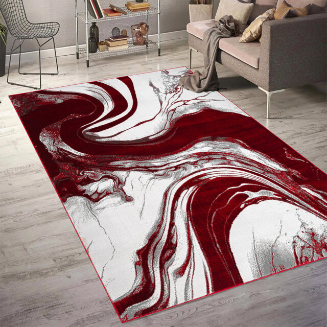 Modern Abstract Area Rug – 100% Polyester, Antistatic, Soil & Water Repellent, Colourfast Living Room Carpet