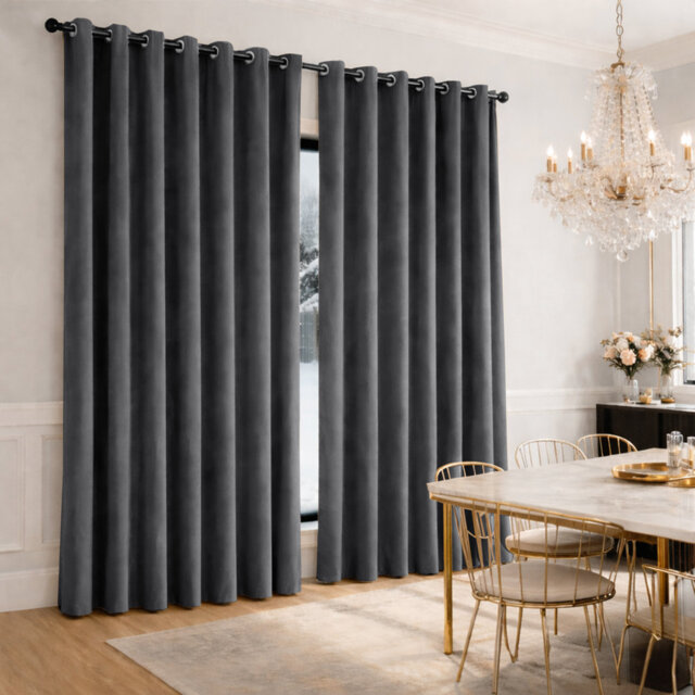 Heavy Velvet Eyelet Ready Made Thermal Drapes & Curtains