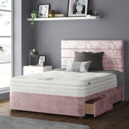 Kiara Stripped Floor Standing Headboard with Divan Base Crush Velvet and Metal Feet