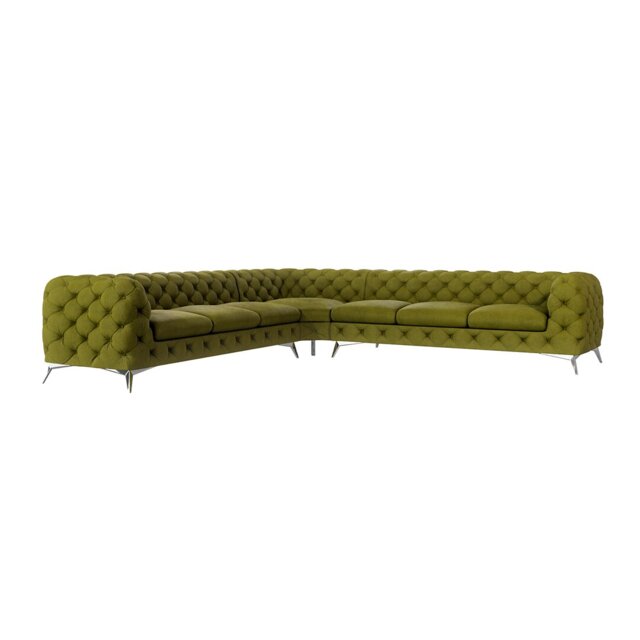 Chesterfield Corner Sofa L-Shape with Silver Metal Legs