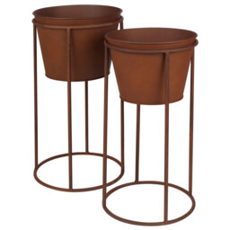 Round 2Pc Outdoor Rustic Metal Plant Stand Flower Pot Holder Garden Décor