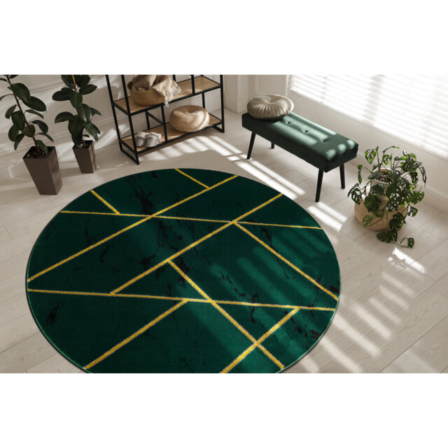 Rohrsburg Exclusive glamorous, stylish, marble, geometric bottle green / gold rug