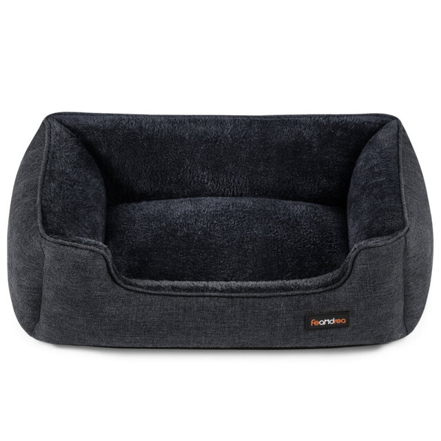 Dog Bed, Linen-Look Pet Bed, Dog Sofa Bed With Raised Edges, Non-Slip Bottom, Removable Washable Cover