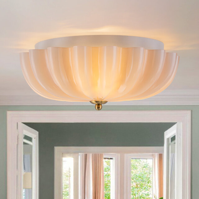 3-Light Pleated Flower Glass Semi Flush Mount