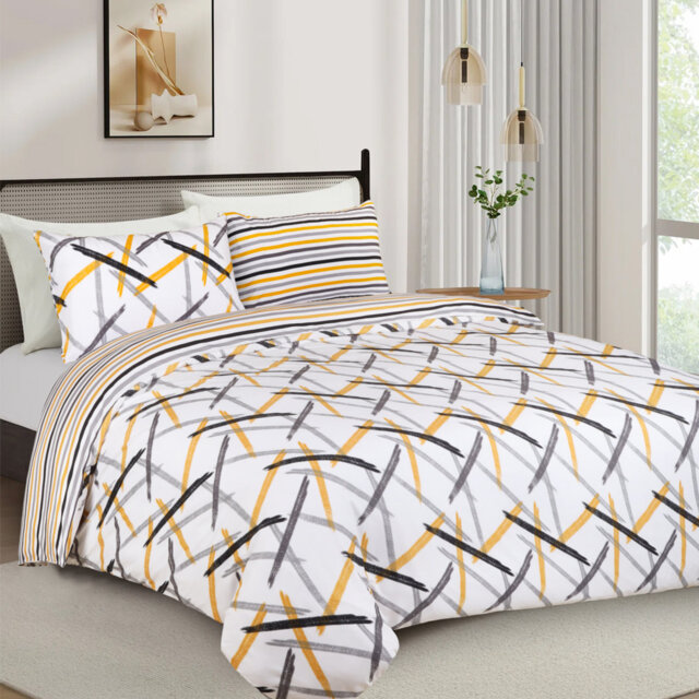 Luxury Duvet Cover Microfiber ochre Striped With Pillowcases King, Double,