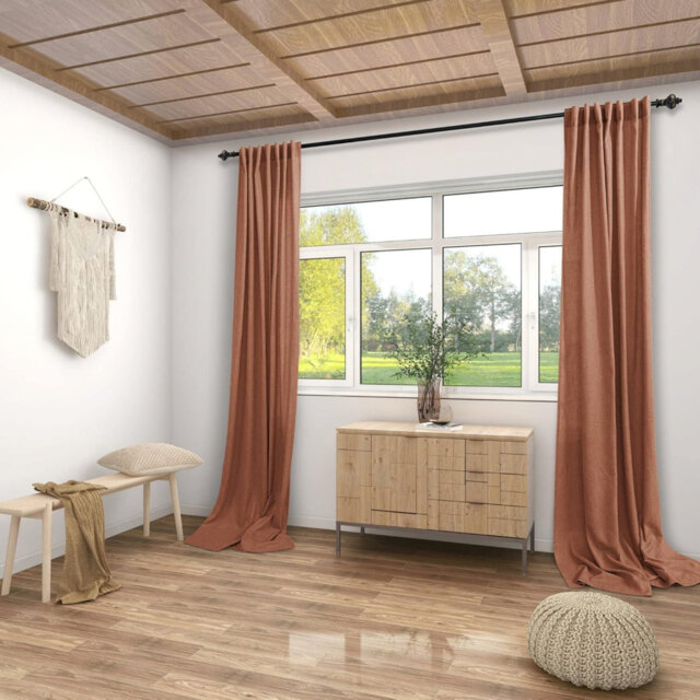 Linen Rust Curtain Panels 96 Inch Length Brick Terracotta Back Tab Rod Pocket Semi Sheer 2 Panels, 52 x 96