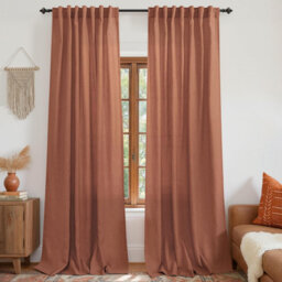 Linen Rust Curtain Panels 96 Inch Length Brick Terracotta Back Tab Rod Pocket Semi Sheer 2 Panels, 52 x 96